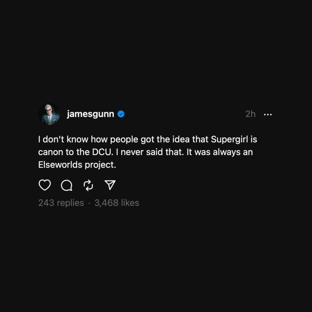 FALSO! James Gunn não disse que Supergirl não é canônico no DCU. Entenda o boato 2 james gunn supergirl